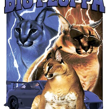 Big Floppa is Calling Funny Caracal Big Cat Meme Black Cotton T-Shirt S-5XL