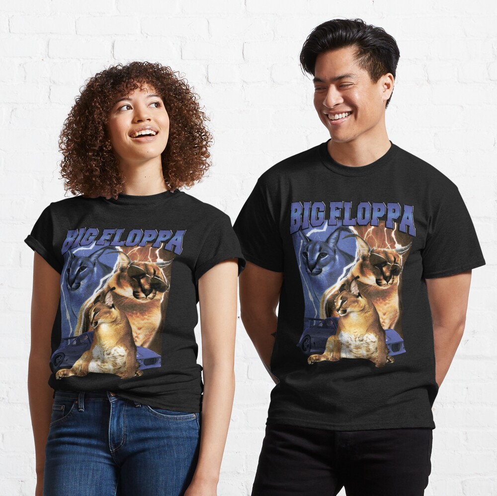 Big Floppa is Calling Funny Caracal Big Cat Meme Black Cotton T-Shirt S-5XL