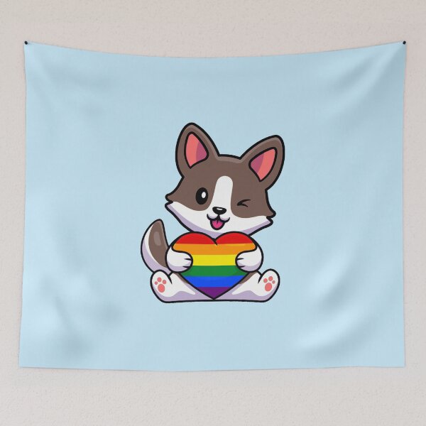 Item preview, Corgi with Rainbow Pride Flag Heart designed and sold by everything4eva.