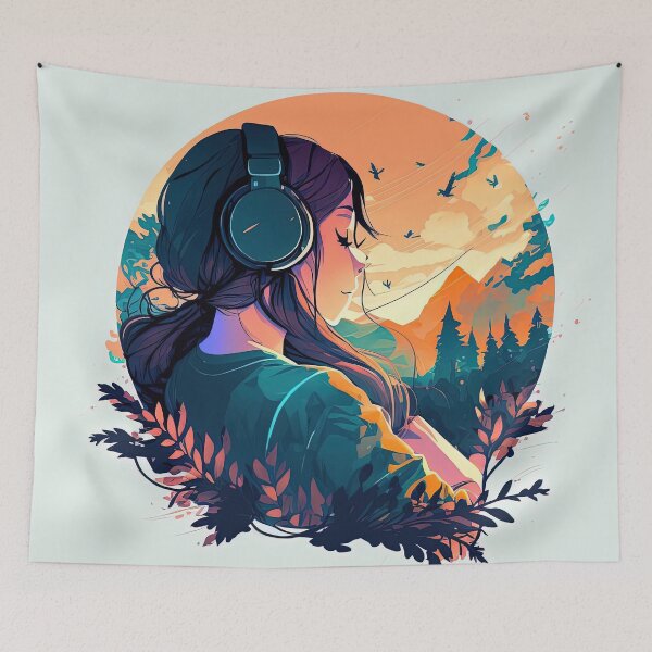 Item preview, girl listening to music designed and sold by Chillapy.