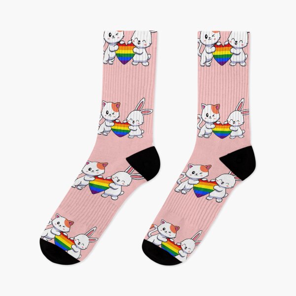 Item preview, Cat and Bunny with Rainbow Pride Flag Heart designed and sold by everything4eva.