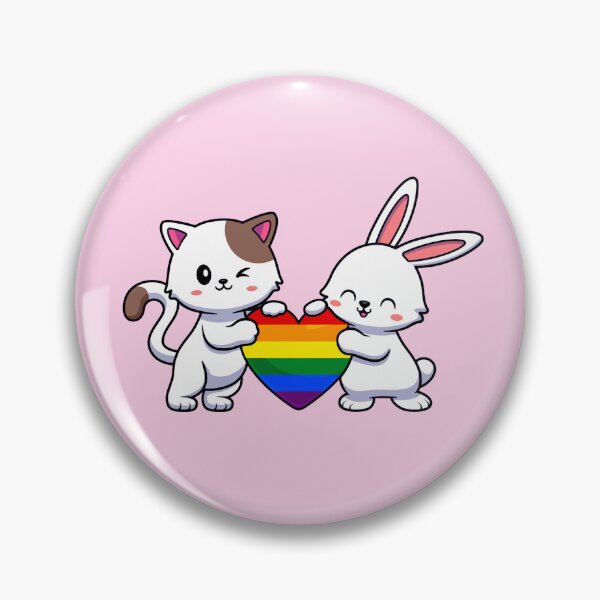 Item preview, Cat and Bunny with Rainbow Pride Flag Heart designed and sold by everything4eva.