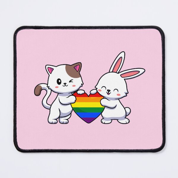 Artikelvorschau, Katze und Hase mit Regenbogen-Pride-Flaggen-Herz entworfen und verkauft von everything4eva.