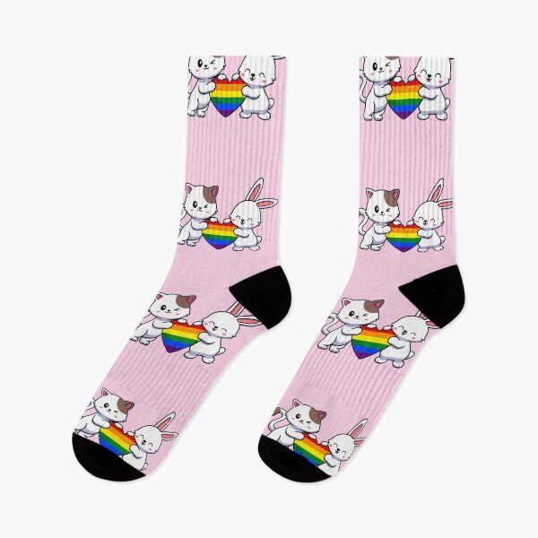 Item preview, Cat and Bunny with Rainbow Pride Flag Heart designed and sold by everything4eva.