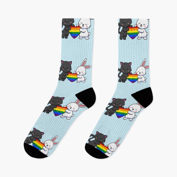 Item preview, Cat and Bunny with Rainbow Pride Flag Heart designed and sold by everything4eva.