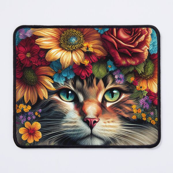 Item preview, Beautiful cat covered in colorful flowers illustration designed and sold by RK - Shop.
