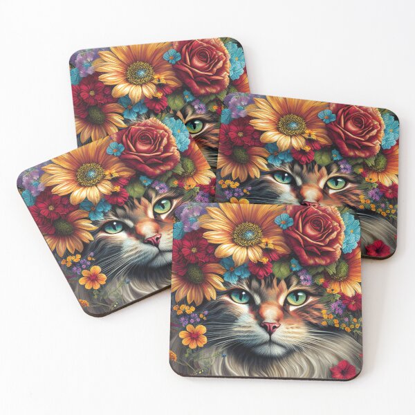 Item preview, Beautiful cat covered in colorful flowers illustration designed and sold by RK - Shop.