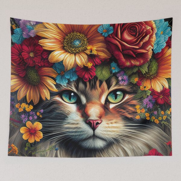 Item preview, Beautiful cat covered in colorful flowers illustration designed and sold by RK - Shop.