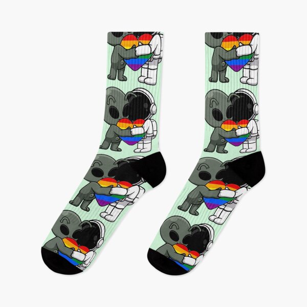 Item preview, Alien and Astronaut Hugging with Rainbow Pride Flag Heart designed and sold by everything4eva.