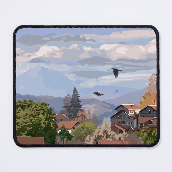 Item preview, A picturesque view of a cozy city among the mountains designed and sold by Ekaterina Glazkova.