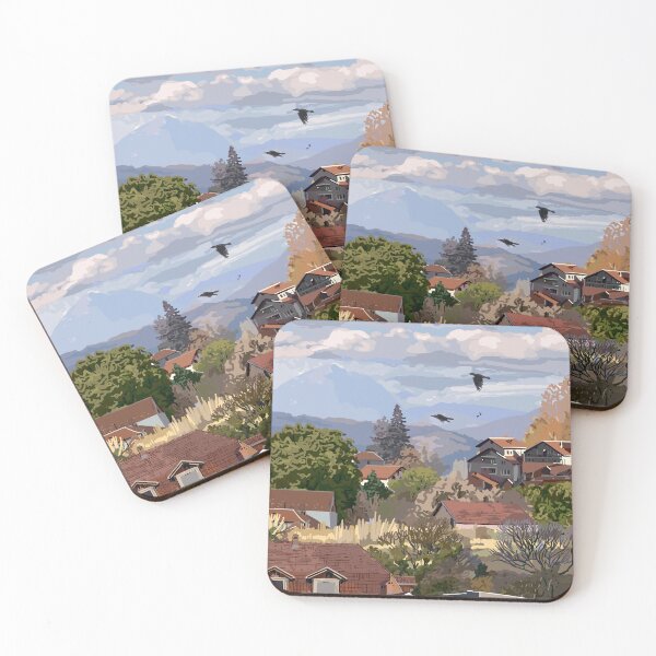 Item preview, A picturesque view of a cozy city among the mountains designed and sold by Ekaterina Glazkova.