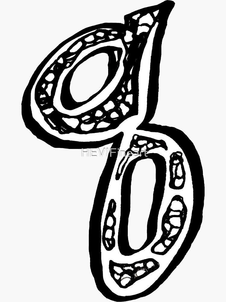 Lower case black and white alphabet letter Q by HEVIFineart