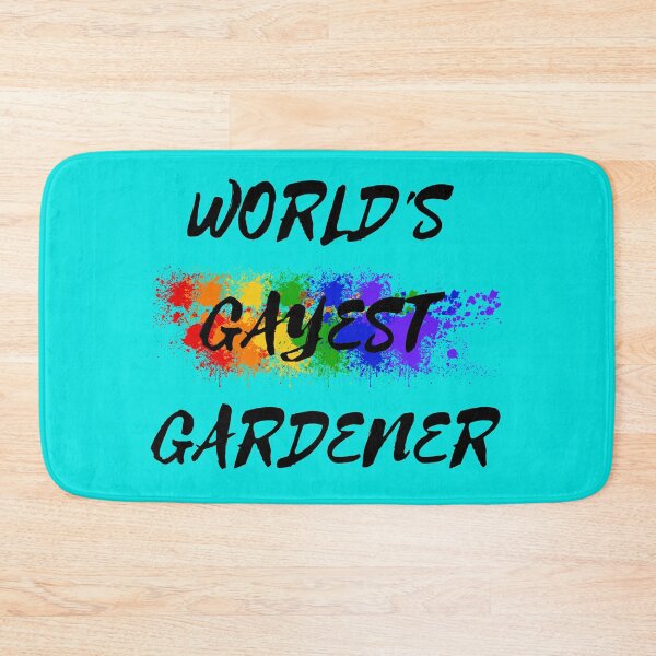 Item preview, World's Gayest Gardener LGBT Joke With Rainbow Colors For Proud Gardeners In Cyan designed and sold by LuckyKermit.