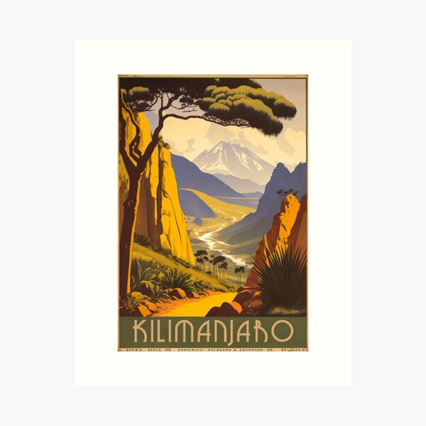 Item preview, Mount Kilimanjaro Tanzania Vintage Travel Art Poster designed and sold by OldTravelArt.