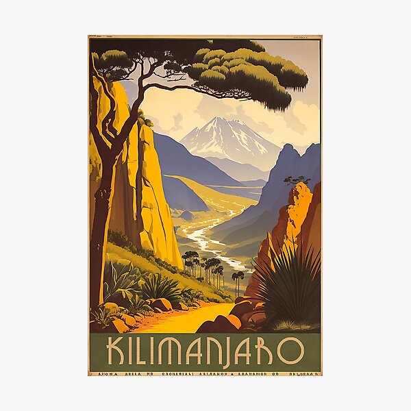 Item preview, Mount Kilimanjaro Tanzania Vintage Travel Art Poster designed and sold by OldTravelArt.