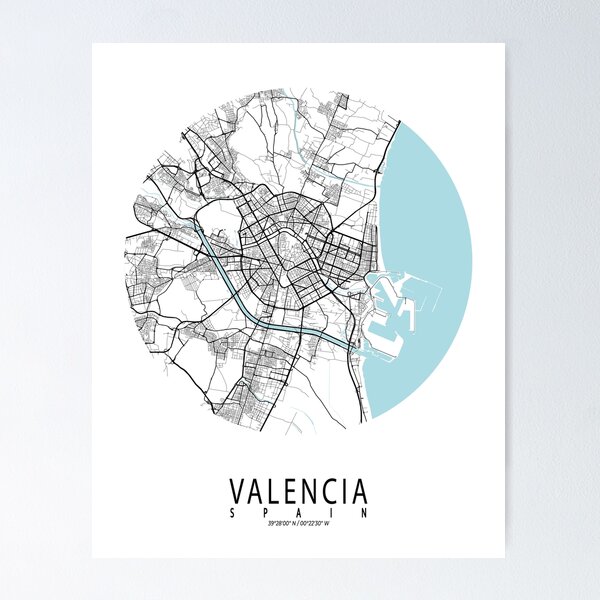 Comprar Póster decorativo de pared con mapa de colores de la ciudad de  Murcia, Ourense, Tagena, San Blas, Algeciras, Valencia, Laguna, España