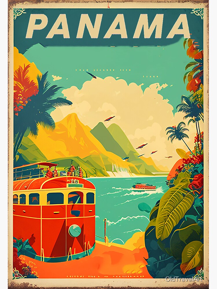 Panama Coastline Vintage Travel Art Poster | Sticker