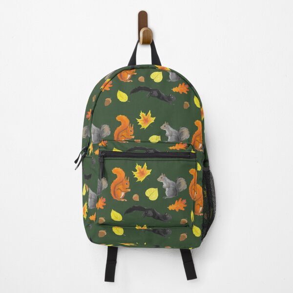 Item preview, Cute squirrels in a forest pattern: red, black, and gray on a green background designed and sold by alinabeska.