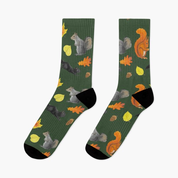 Item preview, Cute squirrels in a forest pattern: red, black, and gray on a green background designed and sold by alinabeska.