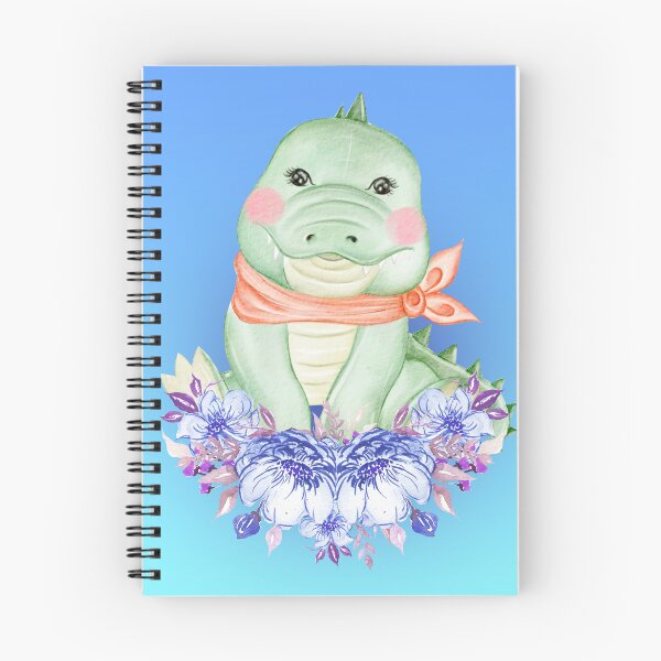 Item preview, baby crocodile on a blue background sat on flowers designed and sold by trickydee.