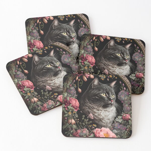 Item preview, Tuxedo Cat and Peonies 1 designed and sold by idreamaboutcats.