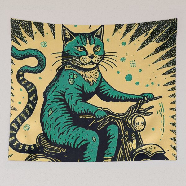 Item preview, Motorcycle Cat, Retro Print, Retro Cat Poster, Funny Cat Decor, Woodcut designed and sold by POSTERAMALA.