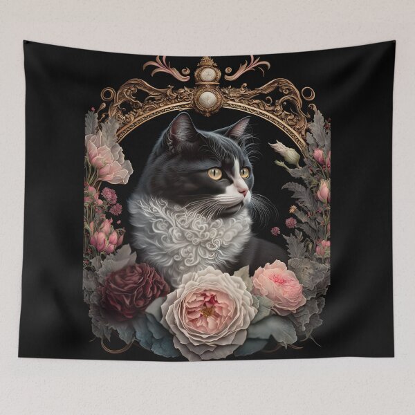 Item preview, Tuxedo Cat y peonías 2 designed and sold by idreamaboutcats.