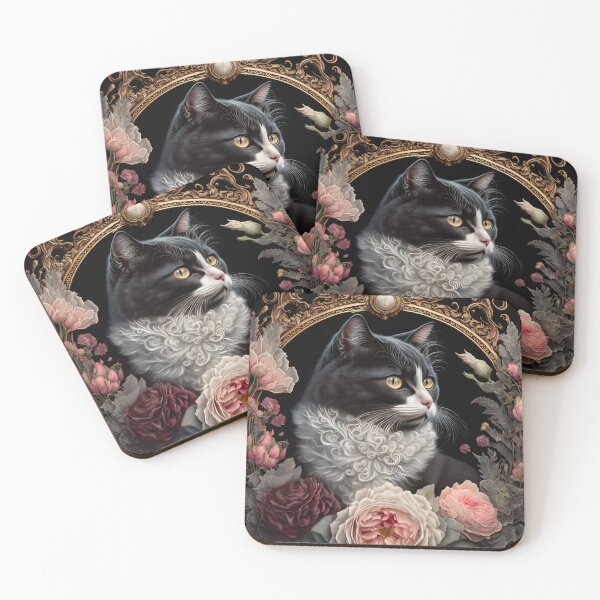 Item preview, Tuxedo Cat y peonías 2 designed and sold by idreamaboutcats.