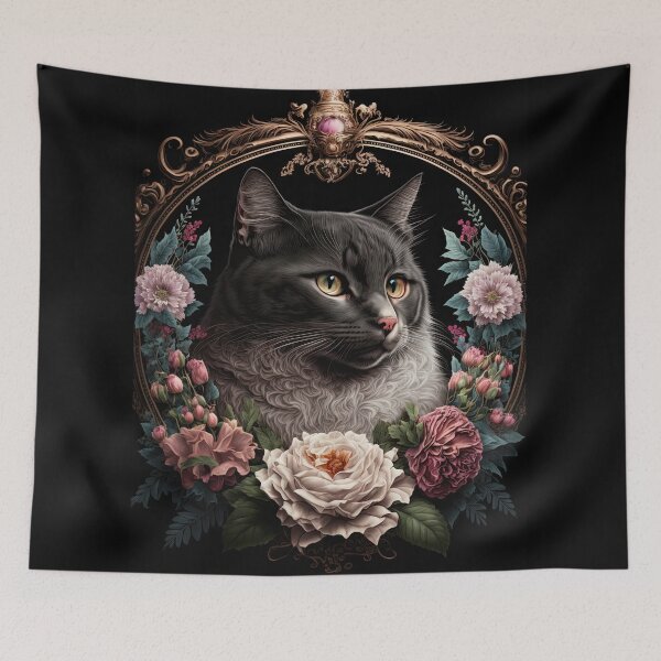 Item preview, Tuxedo Cat and Peonies 3 designed and sold by idreamaboutcats.
