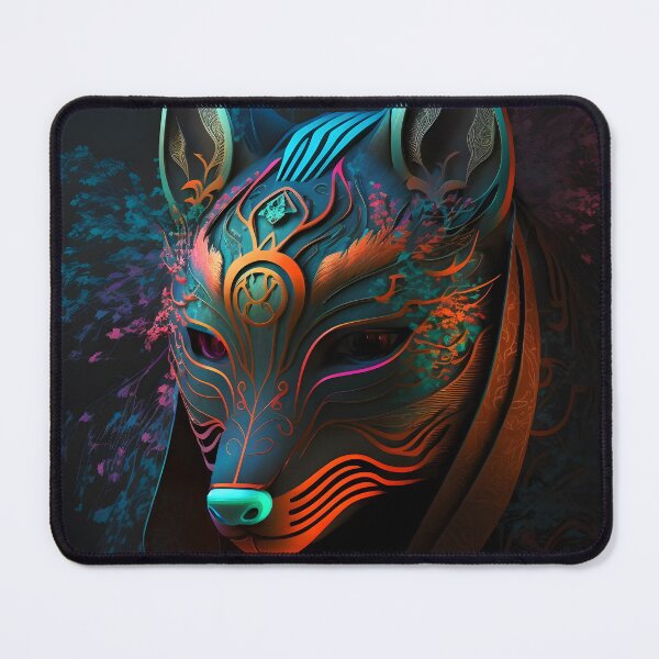 Item preview, Fox Mask with Blue, Orange, Pink in a Neon art style designed and sold by ElevenVoid.