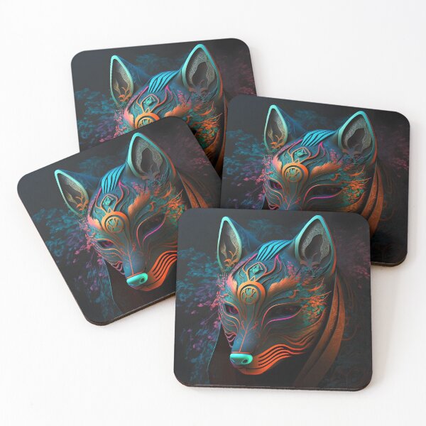 Item preview, Fox Mask with Blue, Orange, Pink in a Neon art style designed and sold by ElevenVoid.