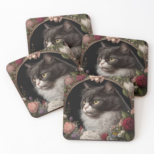 Item preview, Tuxedo Cat and Peonies 5 designed and sold by idreamaboutcats.