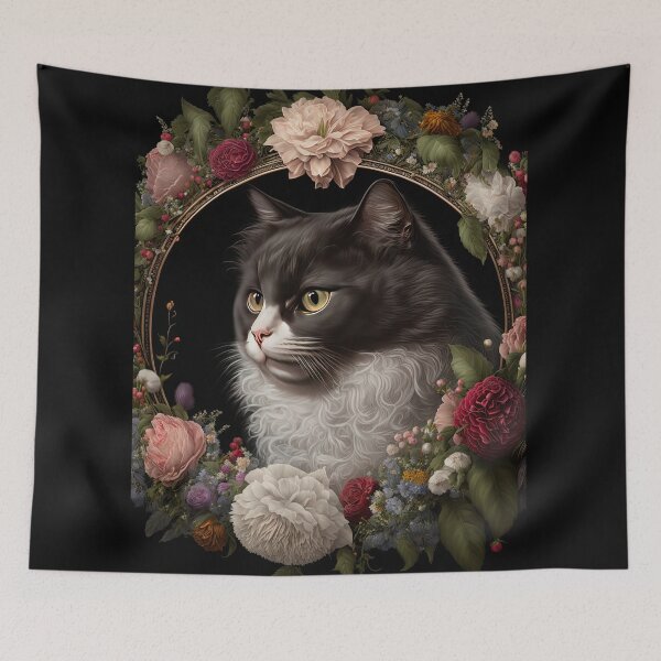Item preview, Tuxedo Cat and Peonies 5 designed and sold by idreamaboutcats.