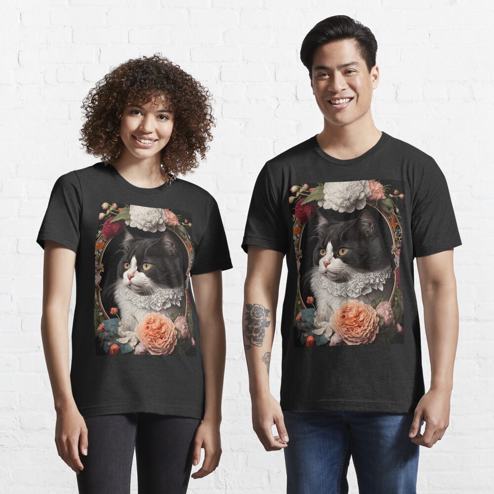 Tuxedo Cat and Peonies 6" T-shirt for by idreamaboutcats | Redbubble | tuxedo cat - t-shirts - tuxedo cats t-shirts