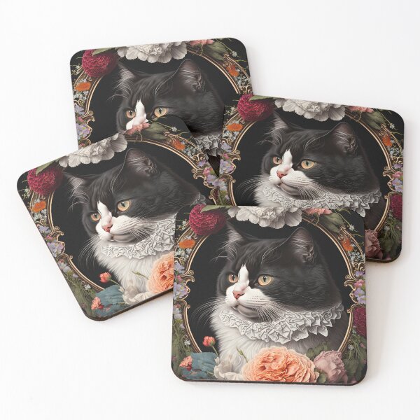 Item preview, Tuxedo Cat and Peonies 6 designed and sold by idreamaboutcats.