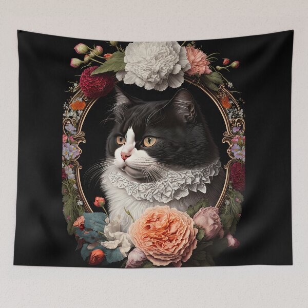Item preview, Tuxedo Cat and Peonies 6 designed and sold by idreamaboutcats.