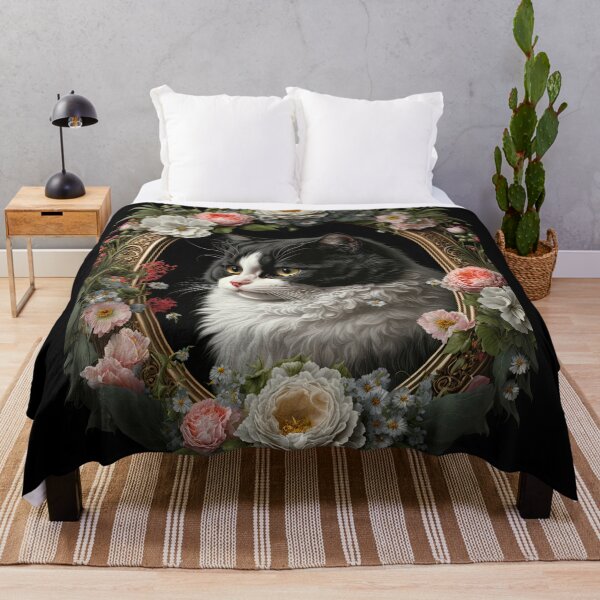Item preview, Tuxedo Cat y Peonias 7 designed and sold by idreamaboutcats.