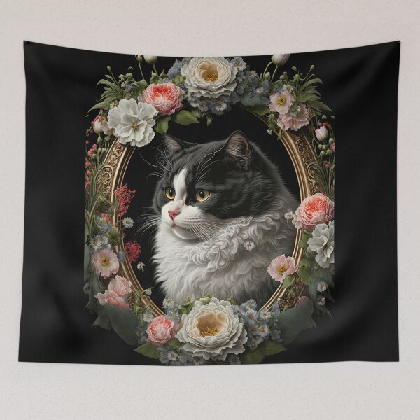 Item preview, Tuxedo Cat and Peonies 7 designed and sold by idreamaboutcats.