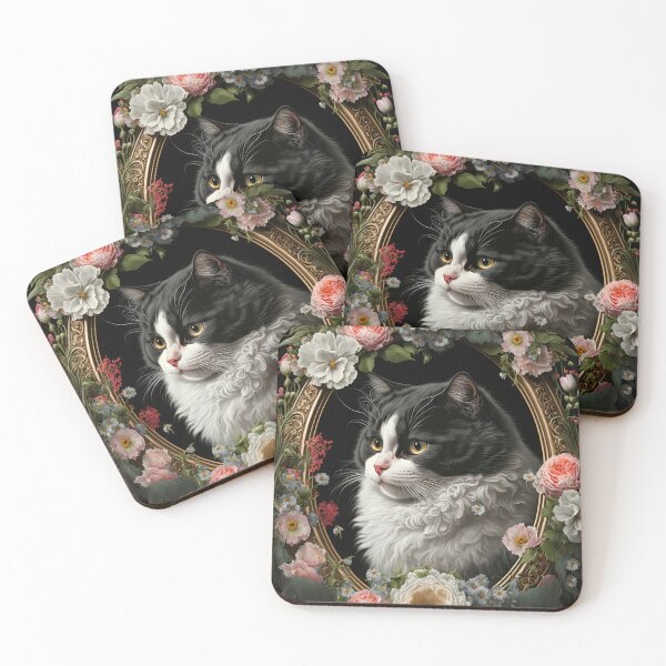 Item preview, Tuxedo Cat and Peonies 7 designed and sold by idreamaboutcats.