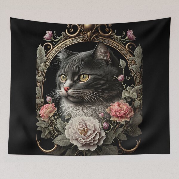 Item preview, Tuxedo Cat and Peonies 8 designed and sold by idreamaboutcats.