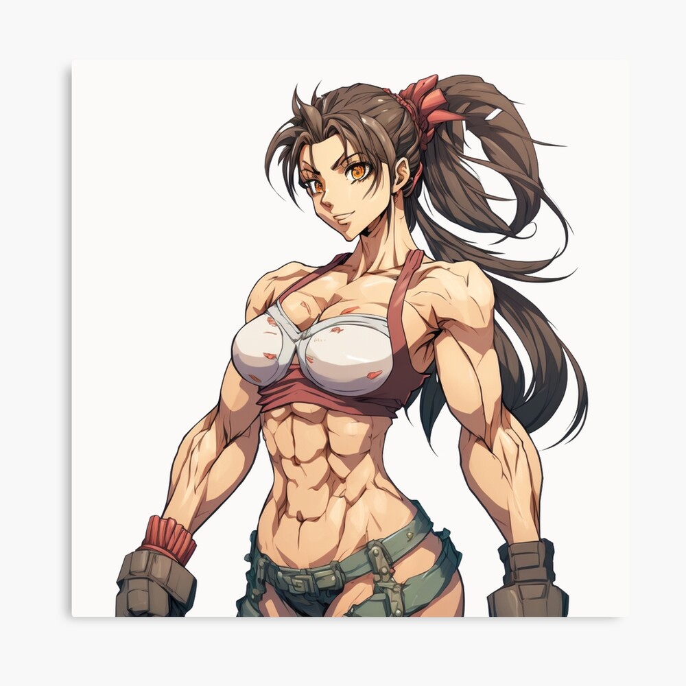 realistic anime muscular girl athletic body with abs