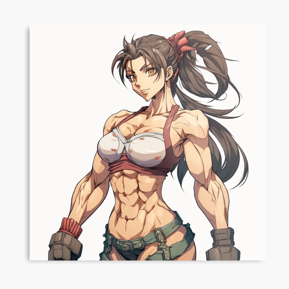 realistic anime muscular girl athletic body with abs