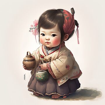 Beautiful Korean Traditional Girl Drawing Illustration