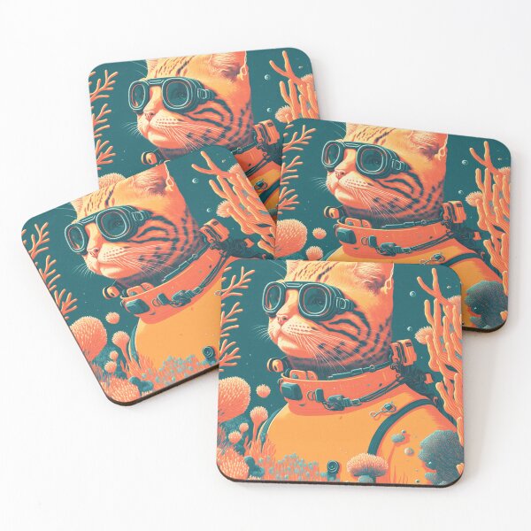 Item preview, Scuba Cat exploring A Coral Reef, Retro Print, Retro Cat Poster, Funny Cat Decor designed and sold by POSTERAMALA.