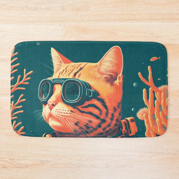 Item preview, Scuba Cat exploring A Coral Reef, Retro Print, Retro Cat Poster, Funny Cat Decor designed and sold by POSTERAMALA.