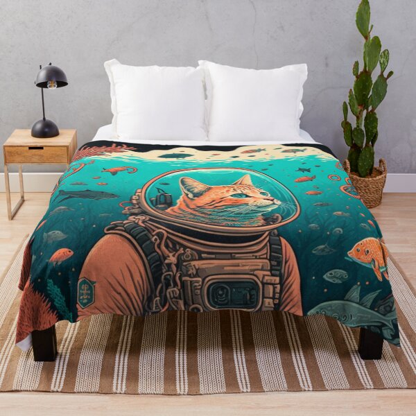 Item preview, Scuba Diving Cat exploring A Coral Reef, Retro Print, Retro Cat Poster, Funny Cat Decor designed and sold by POSTERAMALA.