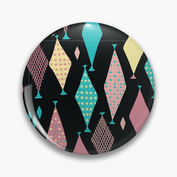 Item preview, 50s 60s Retro Geometric Sketch Fun Pastel Diamonds on Black designed and sold by GypsyGoonDesign.