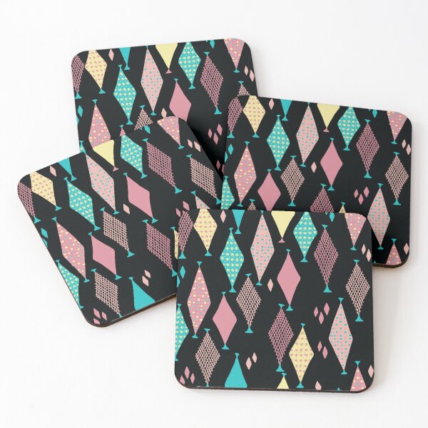 Item preview, 50s 60s Retro Geometric Sketch Fun Pastel Diamonds on Black designed and sold by GypsyGoonDesign.