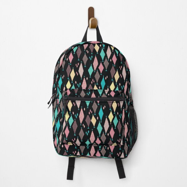 Item preview, 50s 60s Retro Geometric Sketch Fun Pastel Diamonds on Black designed and sold by GypsyGoonDesign.