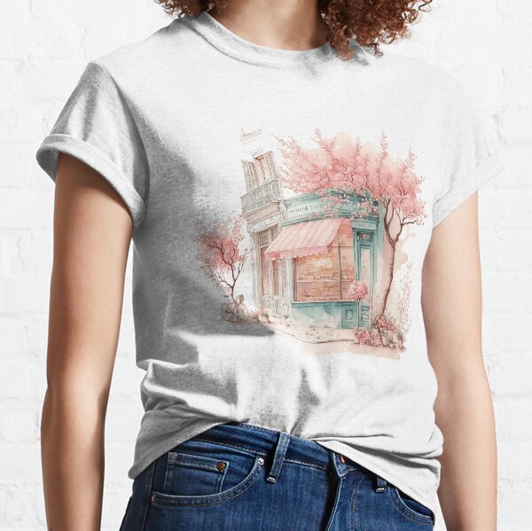 French Shop with Pink Flowers Classic T-Shirt